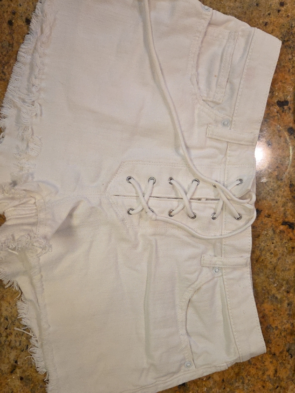 Express White Denim Lace Up Shorts Raw Hem Sz 4 [223]